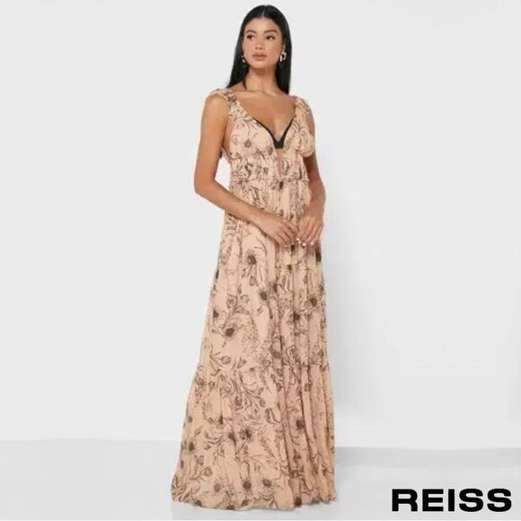 REISS **NWT** Floral Maxi Dress in Blush Peach / Beige - Picture 12 of 13